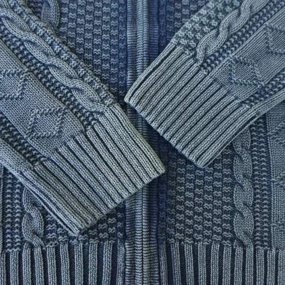 Carbon2Cobalt Stavanger Full Zip 3D Cable Cardigan Nordic Fisherman Linen Cotton